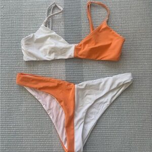 Onia Vibrant Orange and White Bikini
